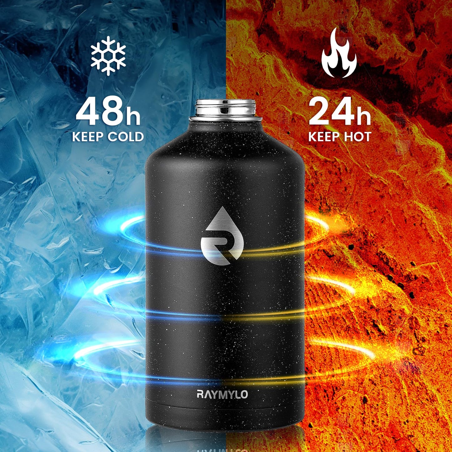 RAYMYLO 128oz Insulated Water Bottle, Triple Wall Vacuum Stainless Steel Water Bottles - Keeps Cold 48H, Reusable One Gallon Flask Jug for Gym, Sports, Camping, Hiking,Travel, Starry Sky-Black