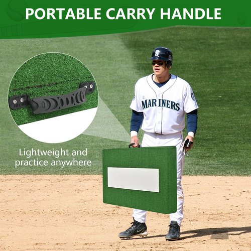 Pitching Mound, Foldable Pitchers Mound 34'' x 30'' x 4'' with Pitching Rubber, Anti-Fade Turf and Carry Handles, Portable Wooden Pitchers Mound for Baseball Softball Pitching Training