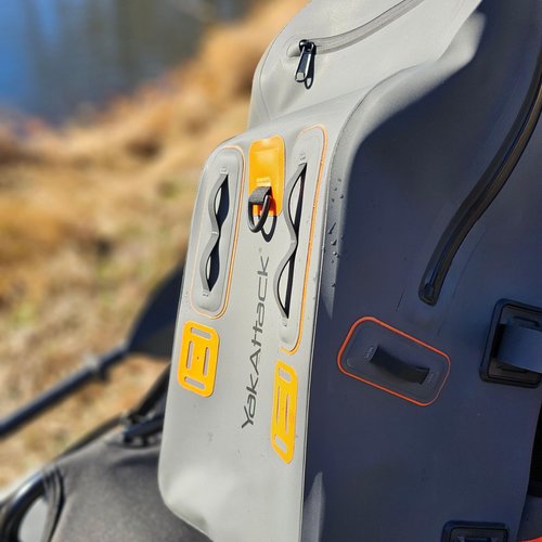 YakAttack 28L BackWater DryPak Waterproof Backpack - Grey/Orange | Dry Bag Backpack for Kayaking, Fishing & Hiking | Floating Waterproof Bag | Lightweight Outdoor Marine Gear | 10" x 22" x 12"