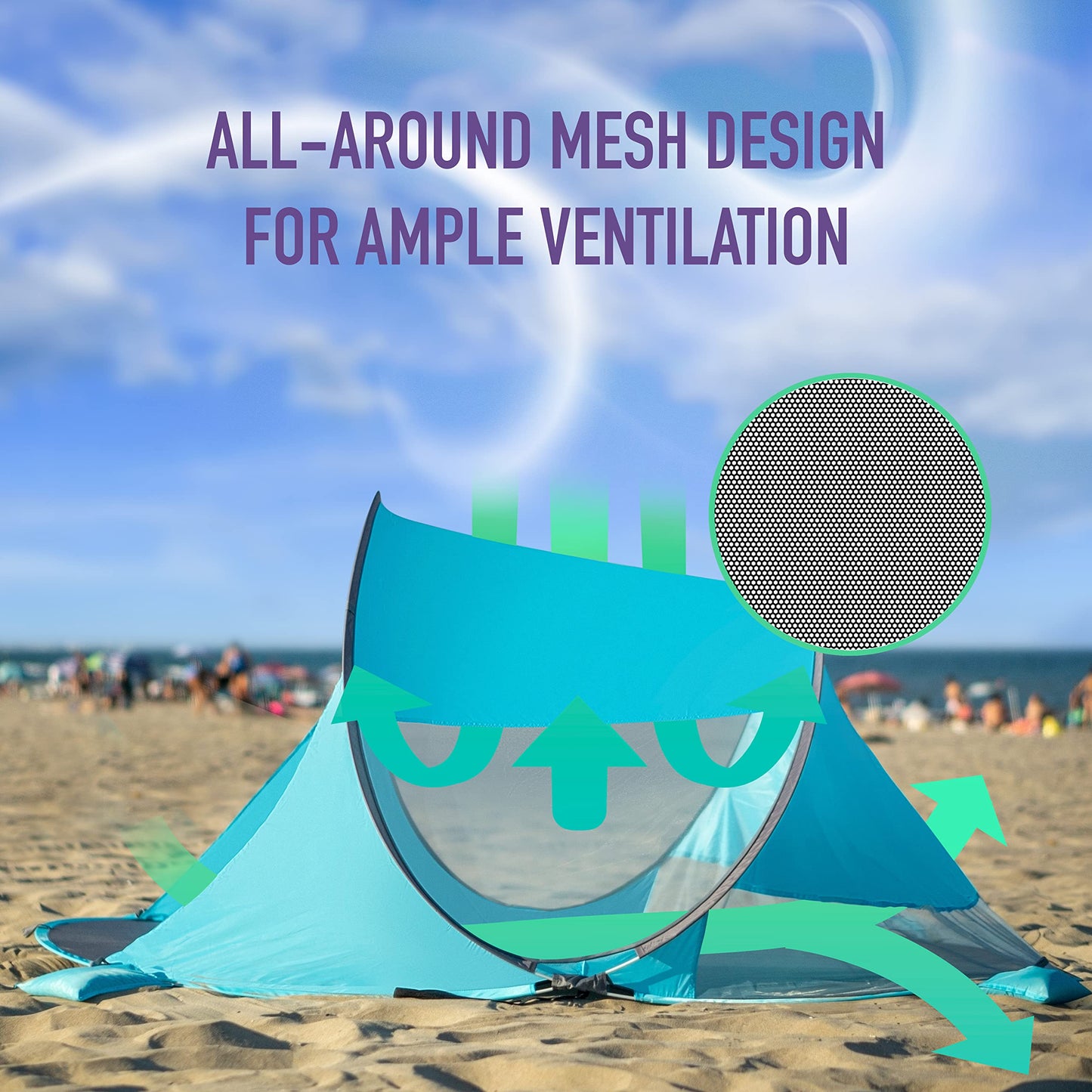 Zento Deals Large Instant Pop Up Beach Tent - 3-4 Person Sun Shade Shelter with UV Protection - Tent with Carry Bag for Outdoor Activities - Easy Setup Windproof Waterproof Beach Canopy Cabana