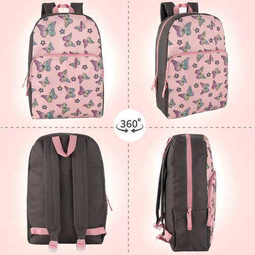 Fun School Backpack for Elementary Middle School Girls and Boys | 17 Inch Printed Backpacks for School Kids, Travel (Big Bold Butterflies)