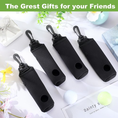 4 Pieces Golf Tee Holder Golf Ball Carry Bag Pouch Ball Holder Keychain Belt Clip Gifts Accessories(Black,Simple)