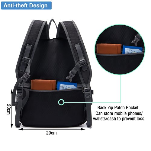 YZAOLL Small Lightweight Packable Hiking Backpack, 20L Hiking Backpack Day Pack for Women Men Travel Camping Vacation,Black