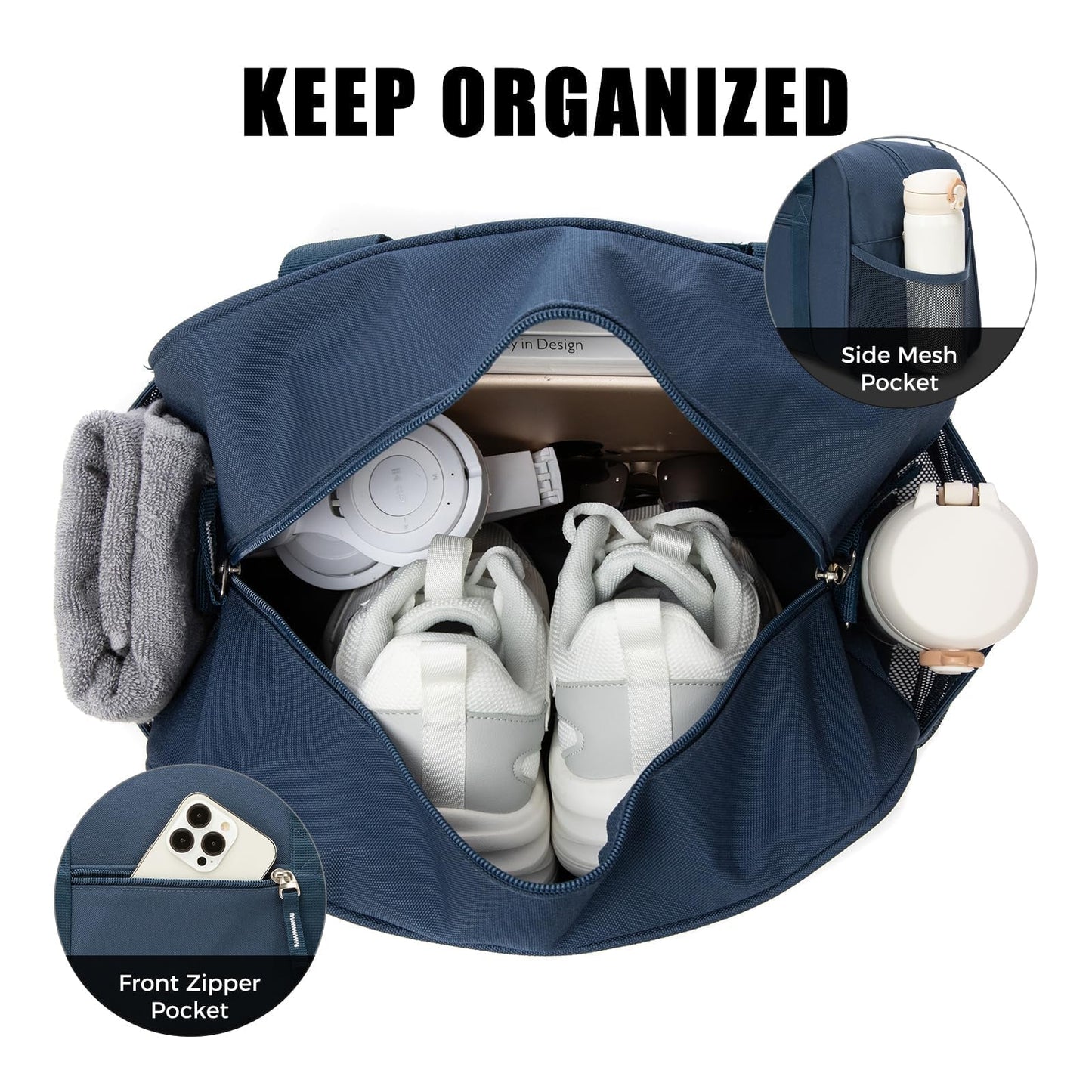 SeaRock 14 inch Small Gym Bag for Men & Women, Mini Duffle Bag for Travel Sports, Lightweight Carry On Duffel Bag, Navy Blue