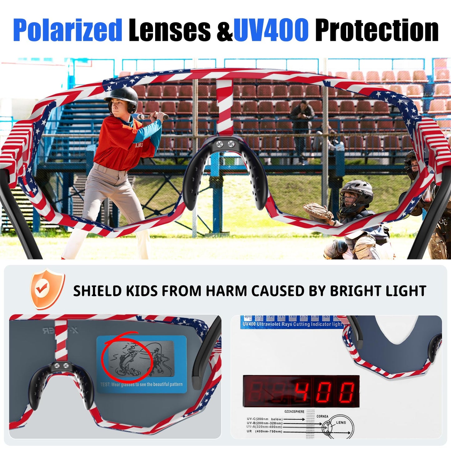 X-TIGER Polarized Youth Baseball Sunglasses UV400 Kids Sunglasses Boys Girls 8-12 Youth for Softball Cycling Sports Glasses