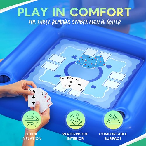 Floating Table for Pool with Cup Holders – Adult Pool Games with Waterproof Cards – Pool Float Games – Perfect for Party, Snacks, Drinks, Hot Tub & Summer Fun