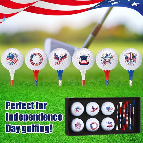 Lunmon 13 Pcs Patriotic Golf Balls Gifts Set 6 USA Flag Ball 6 Tees and 1 Box 4th of July Golf Ball and Tee Accessories Retirement Gifts for Dad Husband Grandpa Golfball Enthusiasts