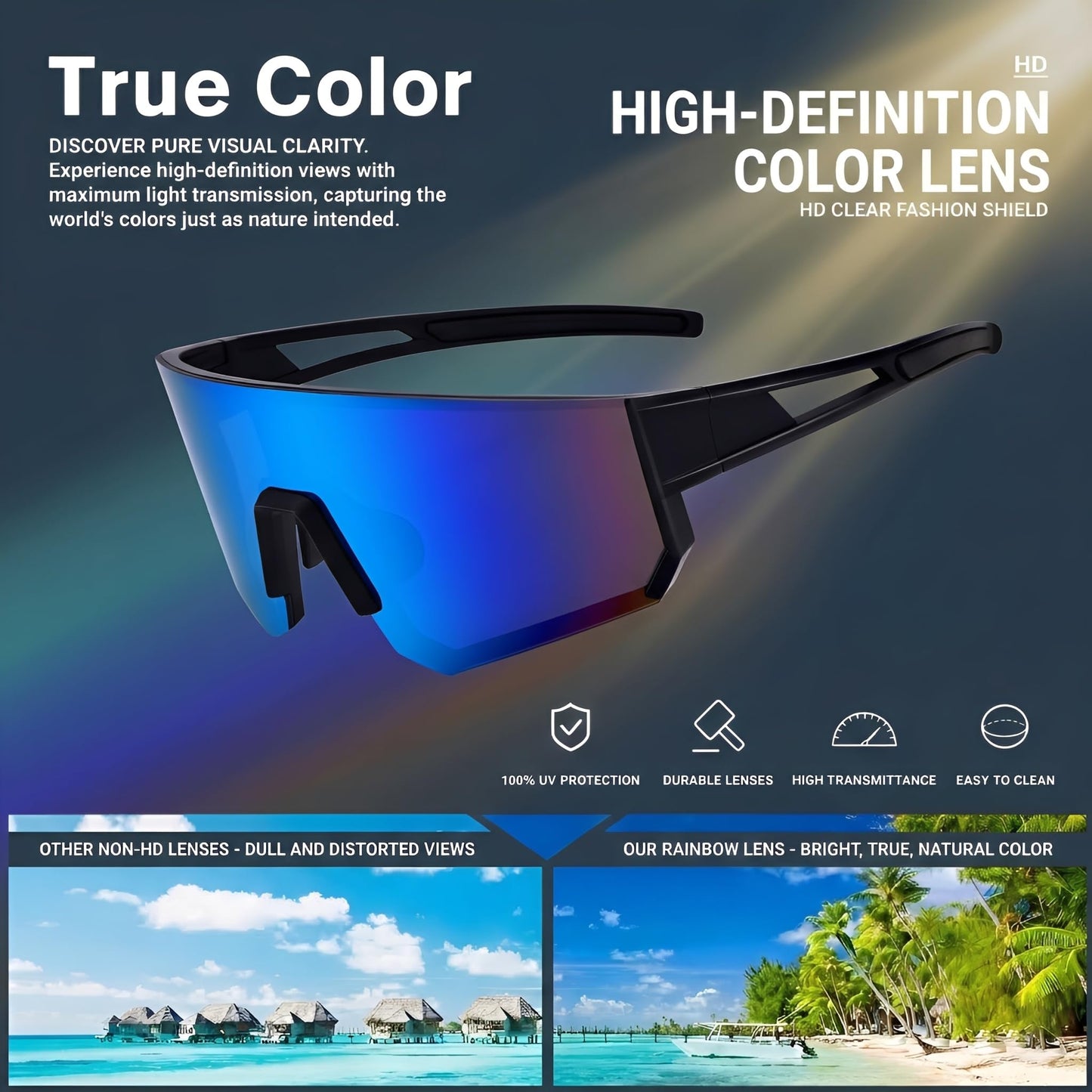 GLARDEFE Sports Baseball Sunglasses - Running Sunglasses for Men Women - Driving Fishing Cycling Bike Glasses UV400 Protection(Black/Blue Mirror)