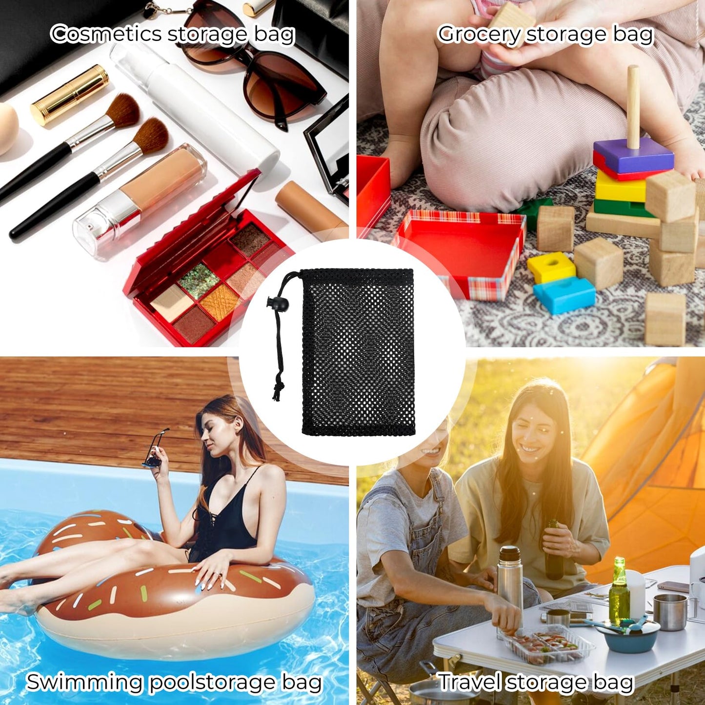 InnoHHustle 6 Pcs Small Mesh Bags Drawstring, 6x4 Inch Mesh Drawstring Bag Black Small Nylon Bag with Drawstrings Portable Draw String Storage Bags Mini Nylon Net Pouch Travel Stuff Pouch