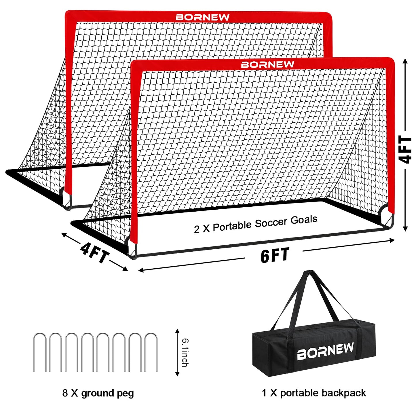 Kids Soccer Goal for Backyard Set - 2 Set of 6X4 FT Toddler Soccer Nets Pop Up Portable Soccer Set for Kids and Youth Game and Training Goals Ages 3-16 Gift