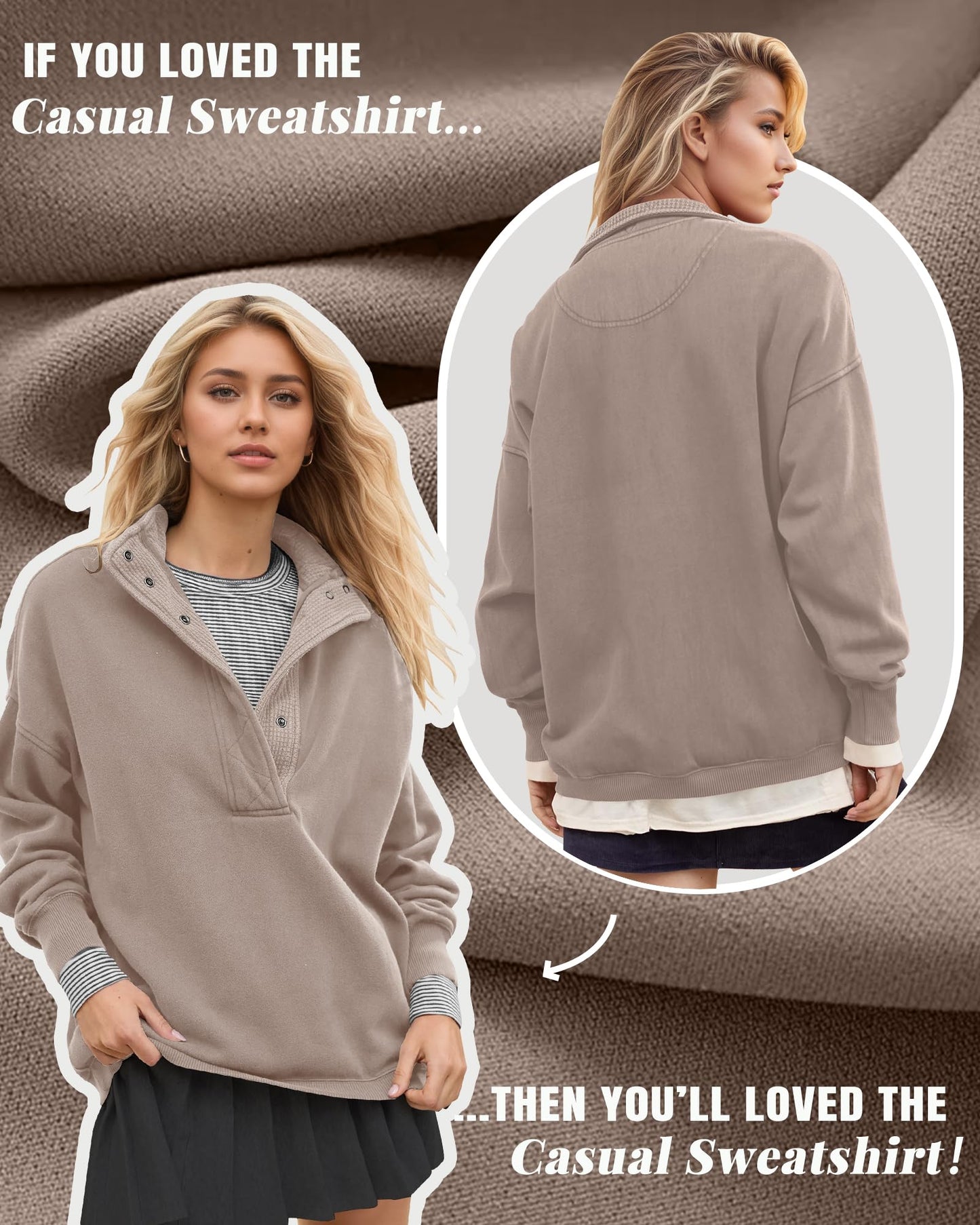 Gacaky Sweatshirt for Women Oversized Casual Long Sleeve Button Henley Neck Pullover Tops Fashion Outfits Clothes Coffeegrey M