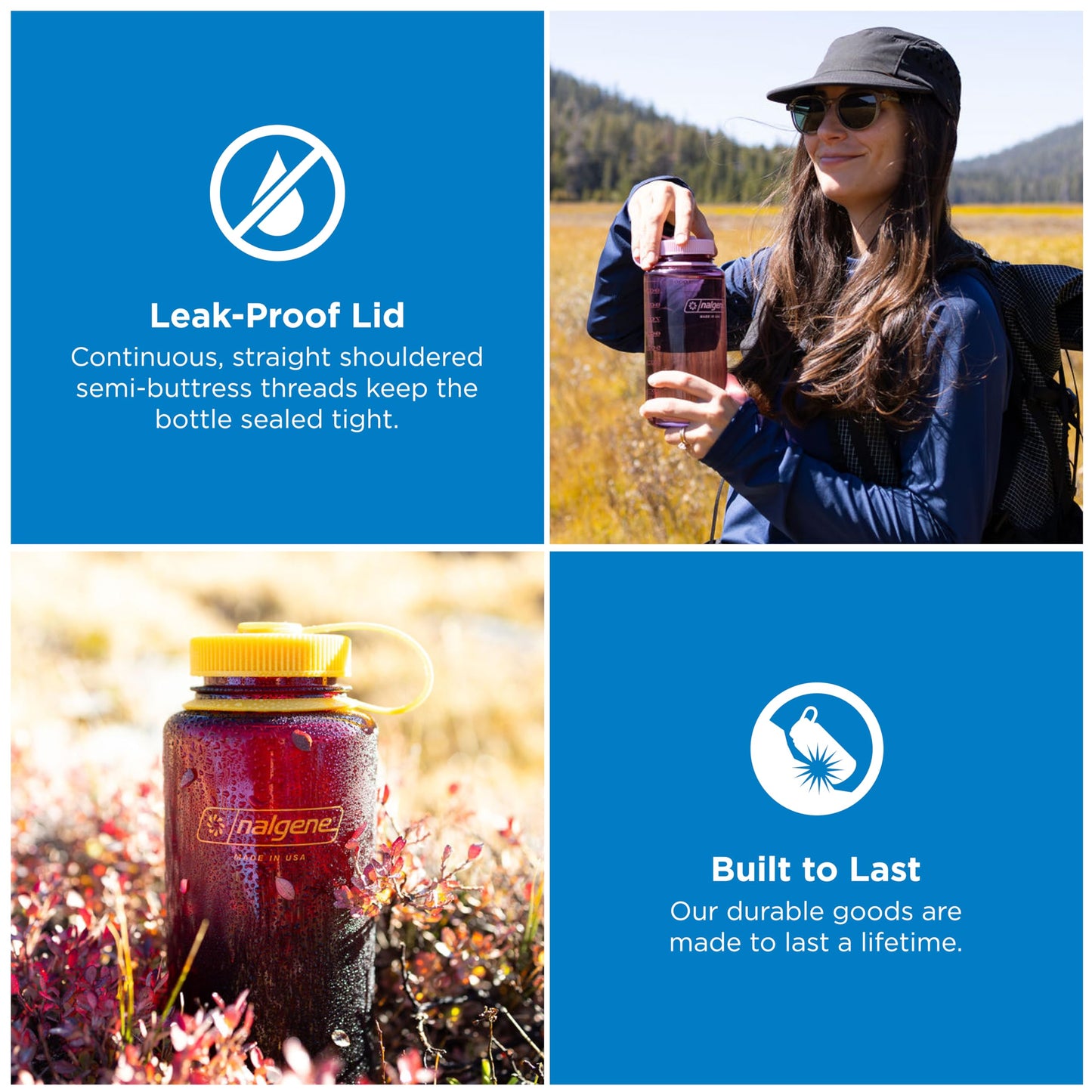 Nalgene 32 oz Wide Mouth Water Bottle | BPA-Free, Durable & Leak Proof, Lightweight Bottle for Hiking & Gym, Work-& Travel, Slate Blue (Pack of 6)