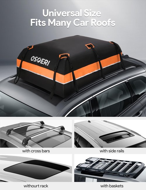 Car Roof Carrier Bag, 21 Cubic Feet Waterproof 840D Rooftop Cargo Carrier Bag for All Top of Vehicle, Includes Topper Anti-Slip Mat, Reinforced Straps, 6 Door Hooks
