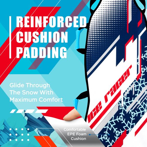 Sunlite Sports 45" Captain Ice Racer Foldable Snow Sled, Fits 2 Children or 1 Adult, Ultra Portable, Durable Sturdy Fabric Stitching, Handles with Steering, Kid's Toddler Toboggan Winter Fun