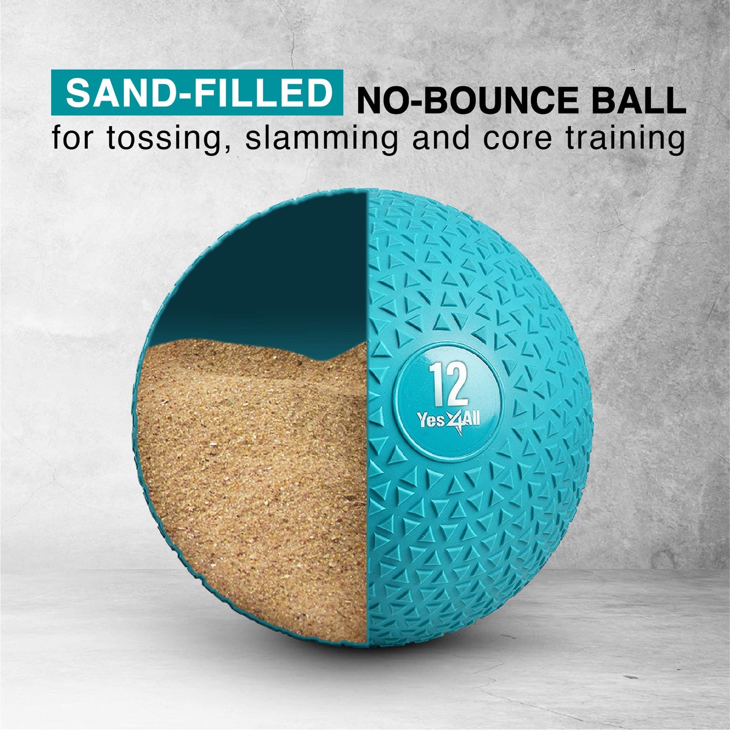 Yes4All Slam Balls, 10-40lb Weighted Ball Weight, Durable PVC Sand Filled Workout Dynamic Slam Ball for Strength Training, Triangle, Teal, 12lbs