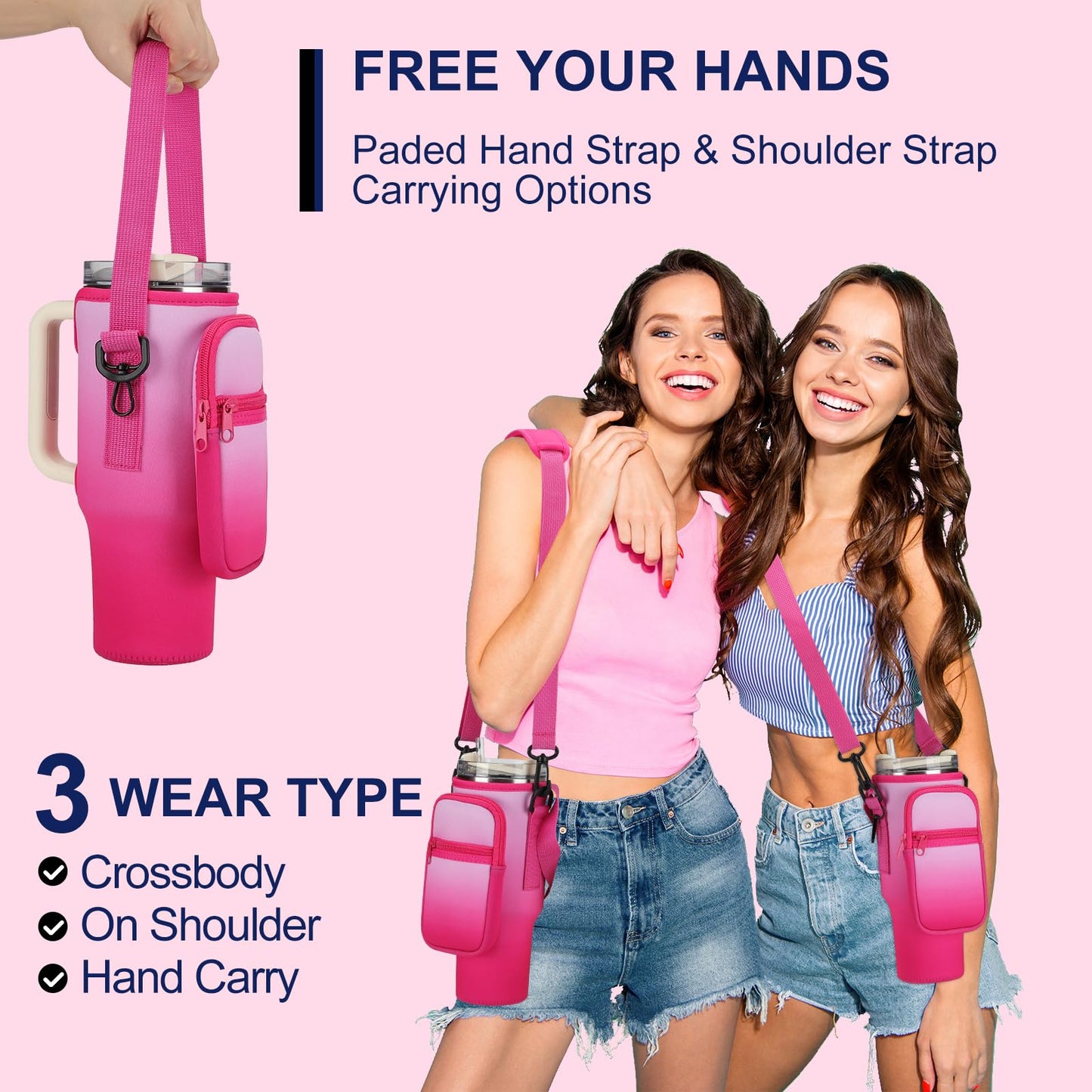 GOEWY Water Bottle Carrier Bag for Stanley Cup 30oz with Phone Pockets