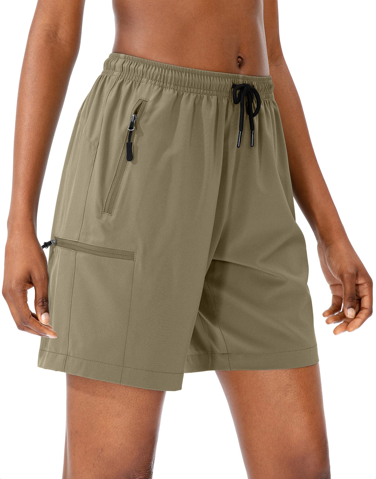 SANTINY Women's 5''/ 7''/9'' Hiking Cargo Shorts Quick Dry Lightweight Summer Shorts for Women Athletic Golf Zipper Pockets(Dusty Blue_L)