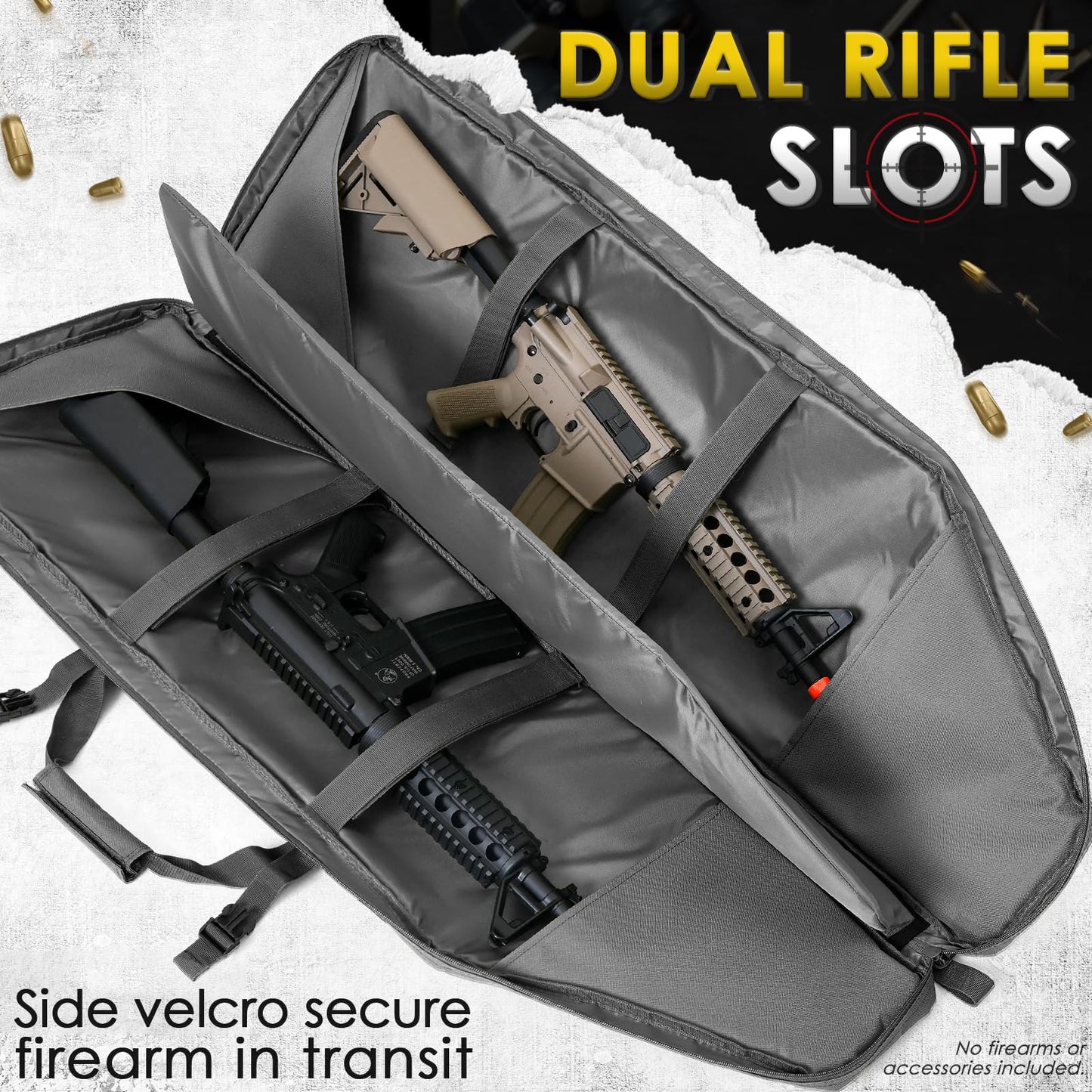DULCE DOM Double Rifle Case 42'' Soft Gun Bag Tactical Backpack with Movable Divider for Hunting Shooting Range, MOLLE System Multiple Magazine Pouches & Accessory Bags (GREY)