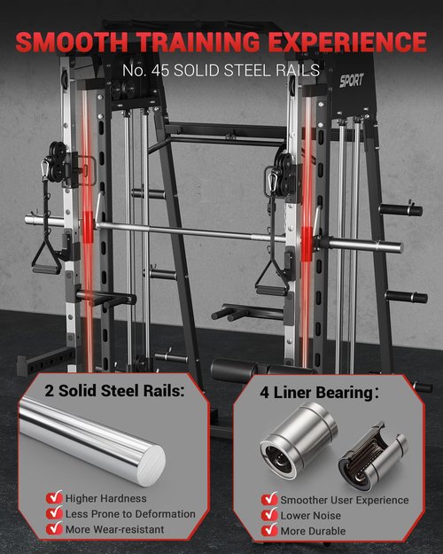 GarveeLife Smith Machine Home Gym All in One, 2200LBS Squat Rack Power Cage with Smith Bar, LAT Pull-Down, Cable Systems, Leg Hold-Down and More Attachments, Workout Equipment (Black)