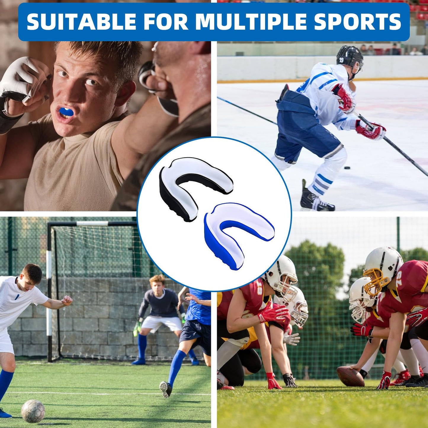 2 Pack Sports Mouth Guard for Kids and Youth - Mouth Protection Athletic Mouthguard with Case (BPA Free) for Boxing Football Hockey Karate Rugby for Boys Girls Sports Supplies (Blue&Black)