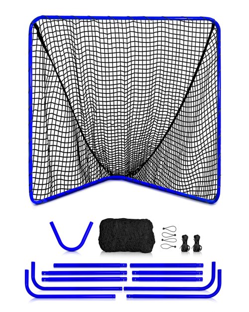 Velocity - Lacrosse Goal - Portable Steel Frame with Black Net, Perfect for Youth and Adult Training - Backyard Design – Royal Blue Frame, Black Net