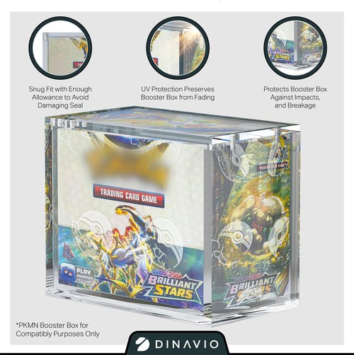 Dinavio Crafthouse PKMN Booster Box Case Acrylic Display Stackable - 8mm + 5mm Ultra Thick Acrylic with 5x3mm Strong Magnets - PKMN Booster Box Case Protector - Compatible with PKMN Booster Boxes