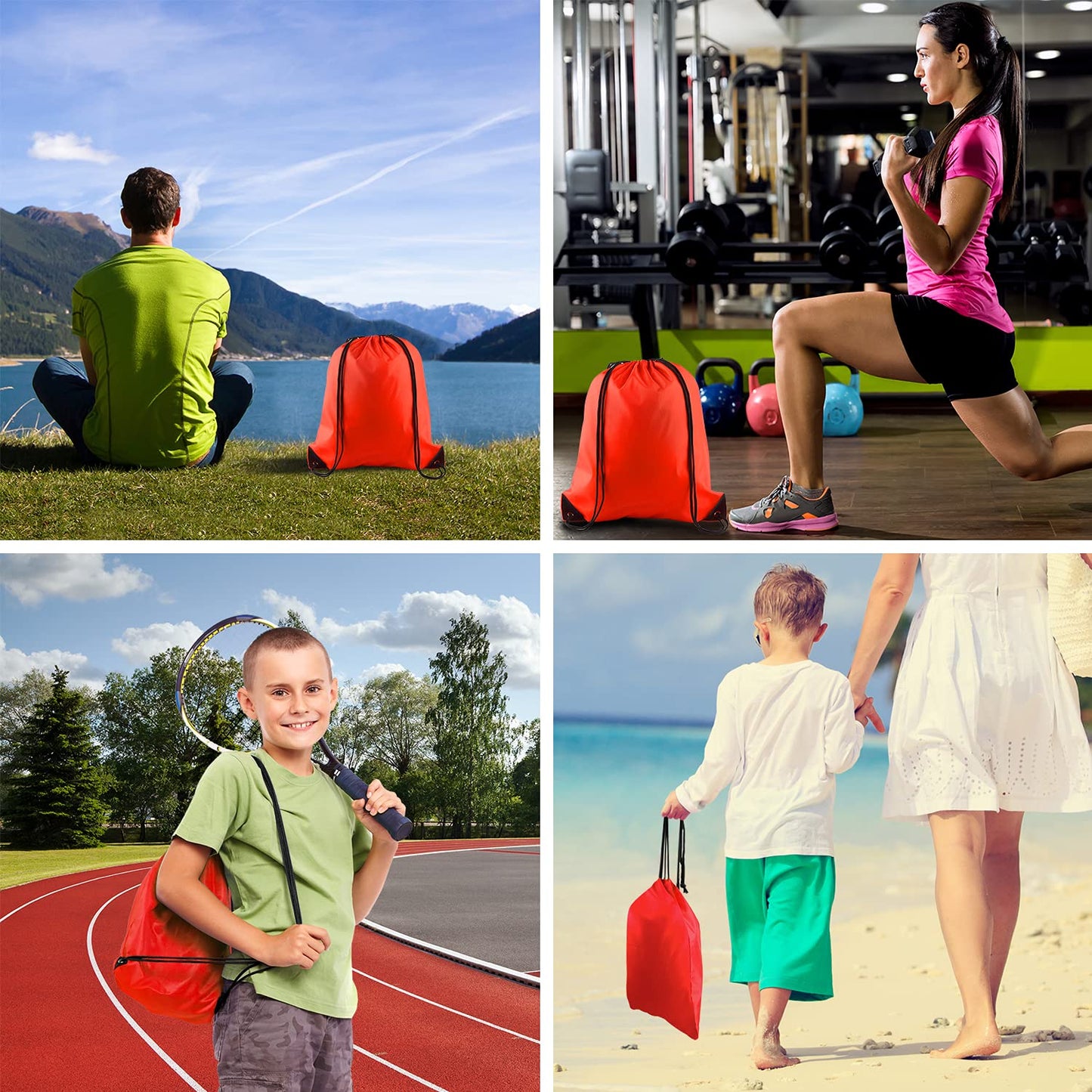 PLULON 25 Pcs Red Drawstring Backpack Bags Bulk String Backpack Cinch Sack Pull Sport Gym Backpack Bags for Yoga Traveling Outdoor Sports