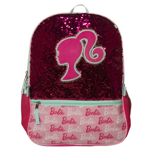 AI ACCESSORY INNOVATIONS Barbie 4 Piece Backpack Set, Sparkle & Shine with this Magic Flip Sequin School Bag for Girls with Zip Front Pocket, Pink