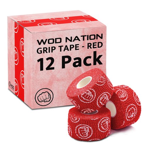 WOD Nation Athletic Weightlifting Hook Grip Tape - 3-Pack (3 Rolls, 23 ft Each) - Red - Stretchy Thumb Tape & Wrist Support - Sweat & Chalk Resistant - for Powerlifting & Gym