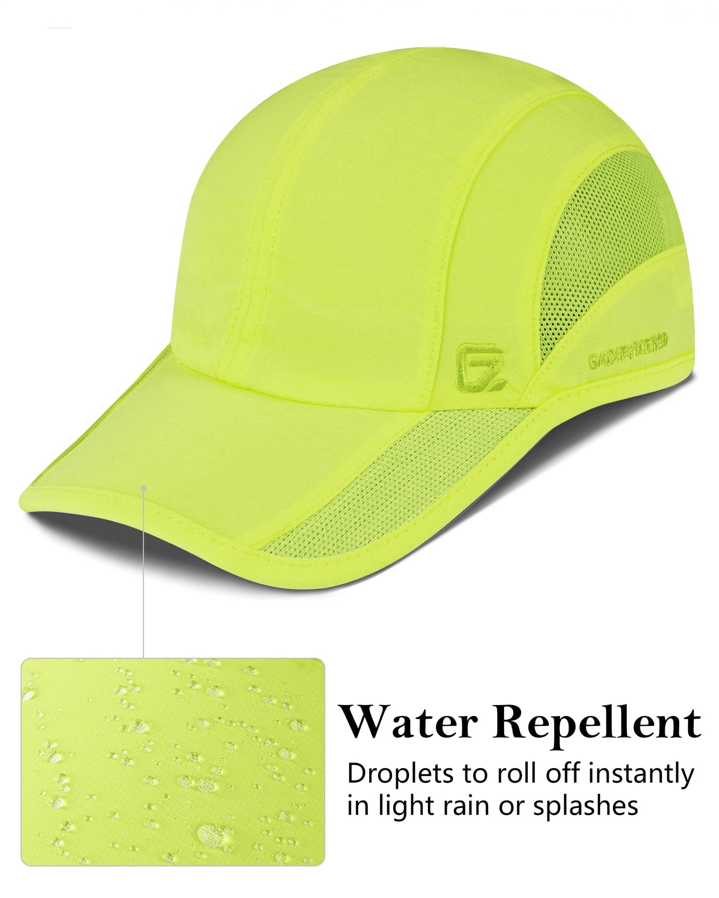 GADIEMKENSD Outdoor Running Hat Men Quick Dry Baseball Cap Women Cool Workout Hat Breathable Mesh UPF50+ Sun Ball Cap Performance Dad Hats for Jogging Cycling Tennis Fluorescent Green M/L 7-7 1/2