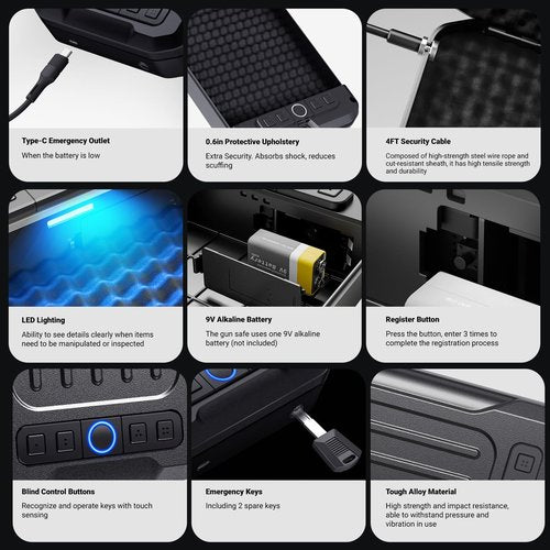 MAXSAFES Portable Pistol Safe Biometric Gun Safe with Keys Quick Access Smart Fingerprint Handgun Safe, Keypad for Cars, Travel, Nightstand, Bedside 20002-SF
