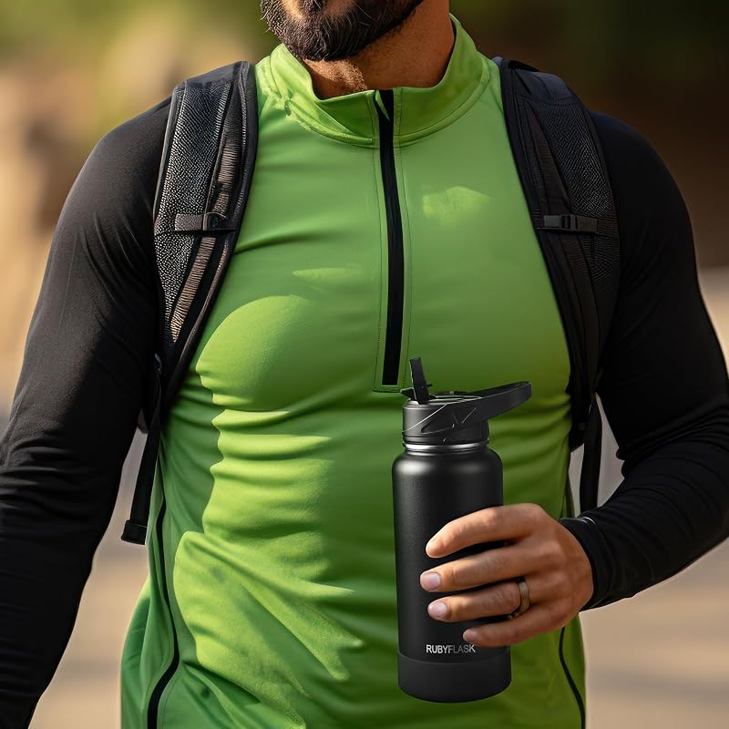 Rubyflask 40 oz Insulated Stainless Steel Water Bottle with Straw - Indigo Black