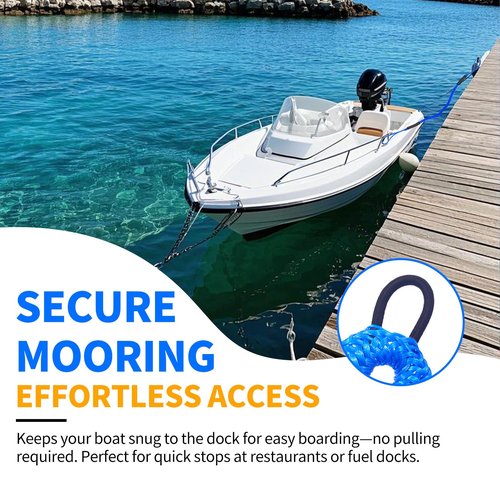 ZRSCHYG 4ft Bungee Dock Line with 2 Loops and 1 Clip, 2025 Newly Upgraded Mooring Rope for Boats (Blue)