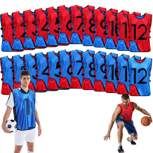 12 Pack Reversible Basketball Jersey Team Sports Soccer Pinnies Double Sided Reversible Practice Vest Pennies Hockey Practice Jersey with Numbers Training Scrimmage Vest for Adult Football L Size