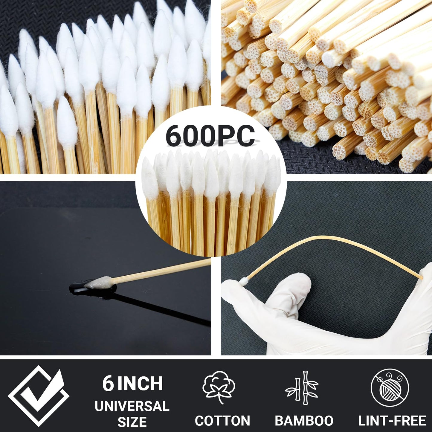 1200pc Gun Cleaning Supplies - 600PCS Gun Cleaning Patches and 600PCS Gun Cleaning Swabs, 6-inch Pointed Gun Swabs, 2" Lint Free Patches - Fit Most Calibers Cleaning Kit Supplies
