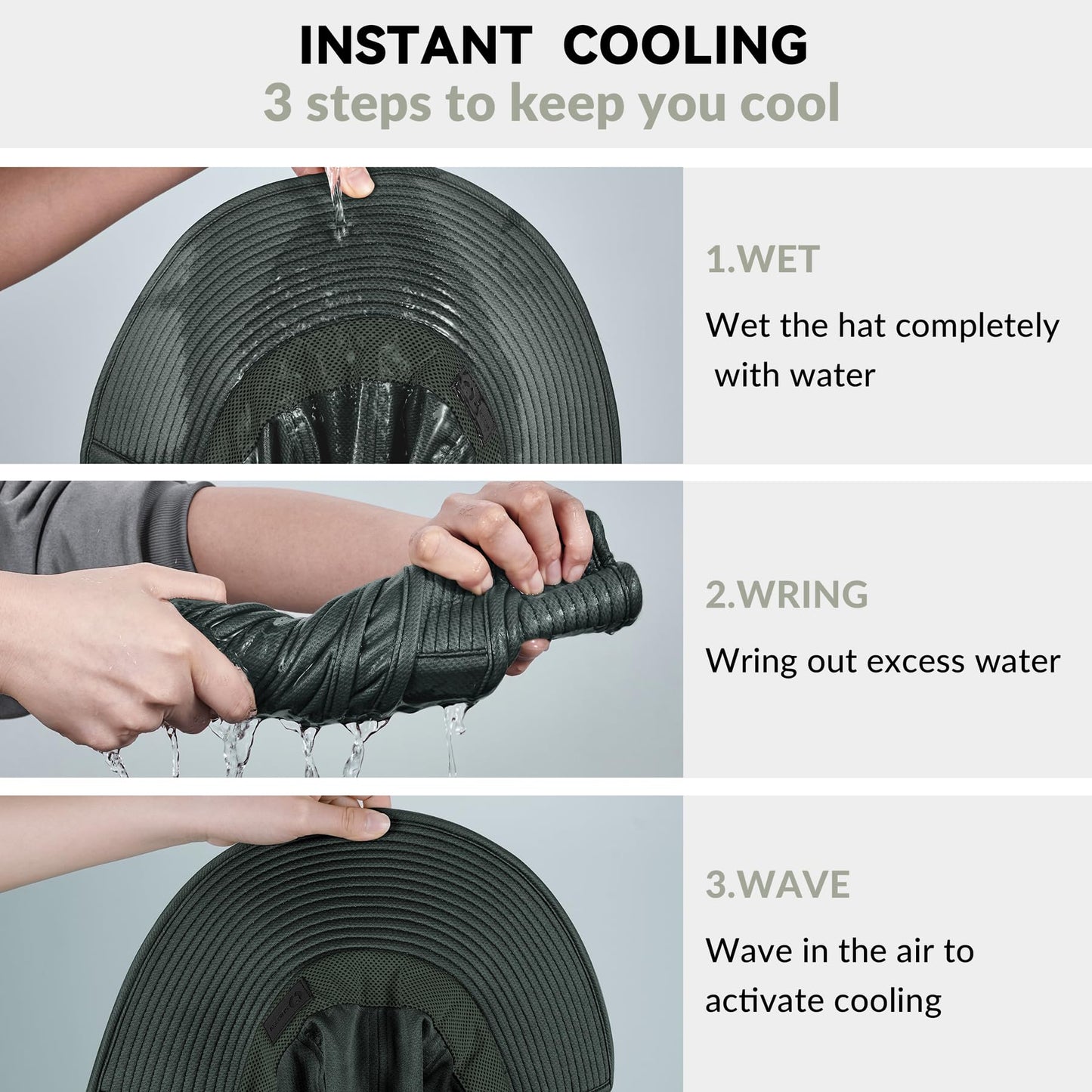 Sukeen Cooling Sun Hat for Men Women UPF50+ Wide Brim Fishing Hat with Neck Flap Adjustable Foldable Bucket Hat for Hiking Black