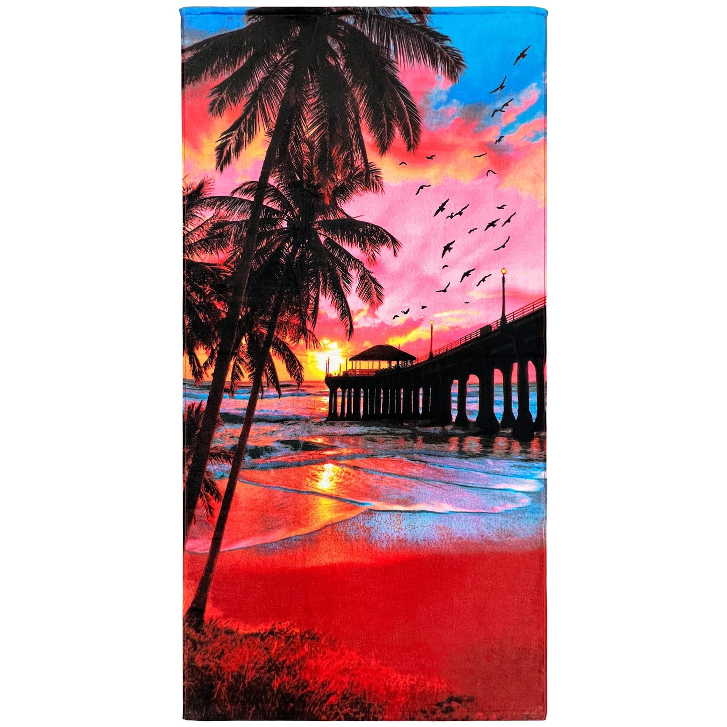 Beachland Sunset Palms Beach Towel 30 x 60 inch 100% Cotton (Sunrise Pier, One Towel)