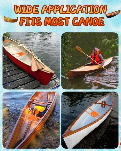 4 Pack Canoe Seat Replacement Kit with paddles - Comfort 34 Inch Nylon Webbed Bench Seats & 32 Inch Solid Beech Wood Oars - Universal Fit for Canoes & Small Boats - Canoe Hardware Accessories
