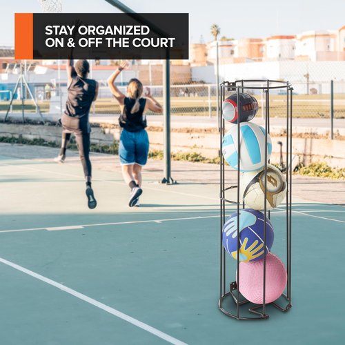 Vertical Ball Storage Rack, Wall-Mounted Garage Sports Equipment Organizer, Soccer Ball, Volley Ball, Football, and Basketball Holder, Space-Saving Vertical Ball Rack for Garage, Gym, or Playroom