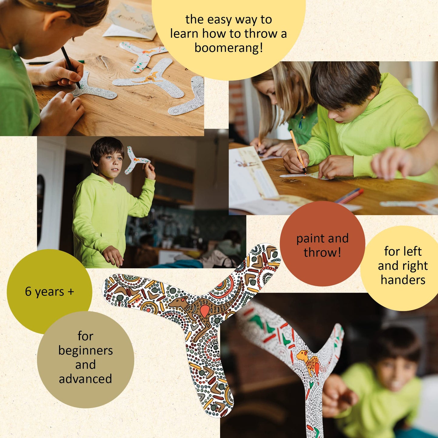 MYFIBO Boomerang for Beginners, Girls and Boys - Design and Style Yourself, Perfect for Indoor and Outdoor Use - 4 Pack Set