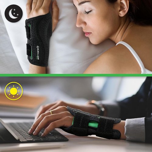 MUELLER Sports Medicine Green Fitted Wrist Brace for Men and Women, Wrist Pain Relief Support, Ideal for Carpal Tunnel, Tendonitis, Arthritis, Right Hand, Black, Small/Medium