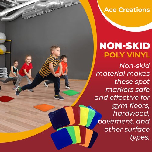 Ace Creations 9 Inch Square Poly Vinyl Spot Markers ??Training Drills with School Gyms, Sports Teams, Track and Field, Basketball, Football, Soccer, Baseball, Preschool, Kindergarten ??Set of 12