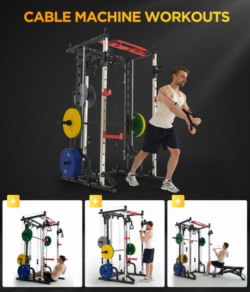 RUNFREELY SM010 Smith Machine Home Gym with Cable Crossover, All-in-ONE Trainer Compact Power Cage for Strength Training