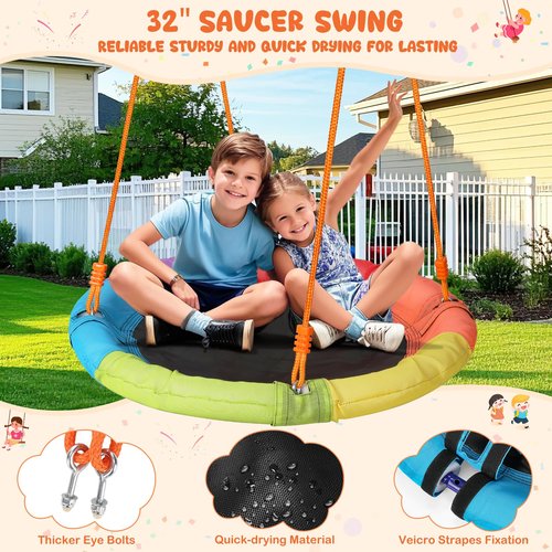 Amictoy Swing Set for Backyard with Stand - Heavy Duty 440lbs Metal A-Frame Outdoor Playset with 32" Saucer Swing & 26.2" Seats