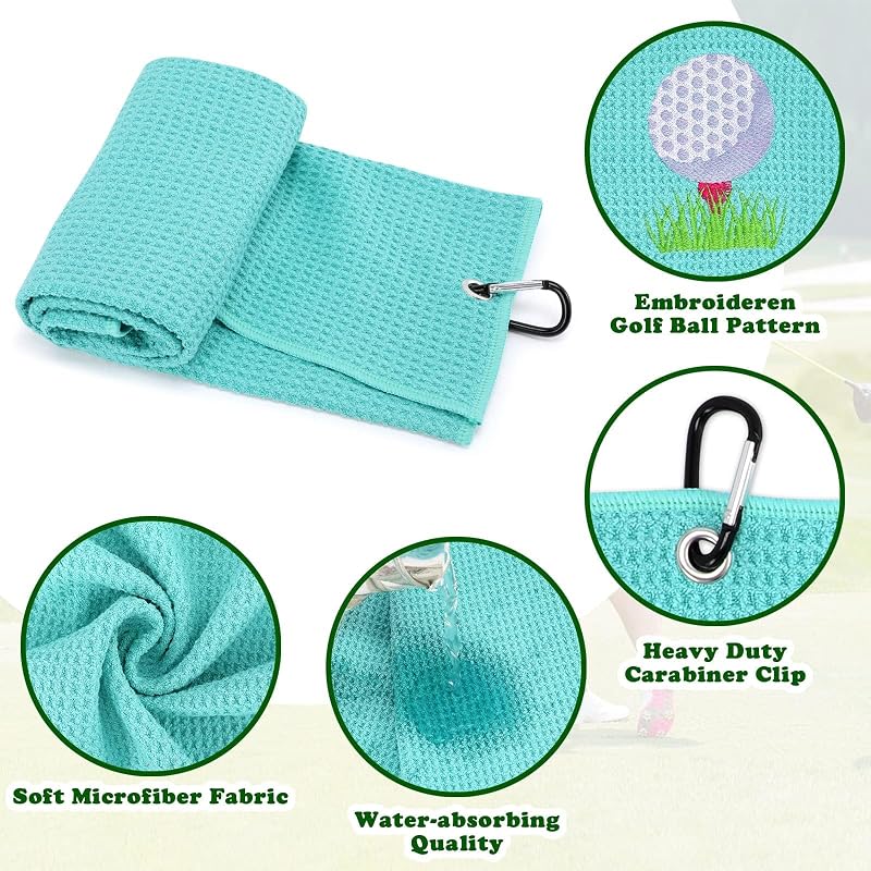 Golf Towels for Women - 2-Pack Microfiber Towel Set with Clips, 15.5 x 23.6 inches