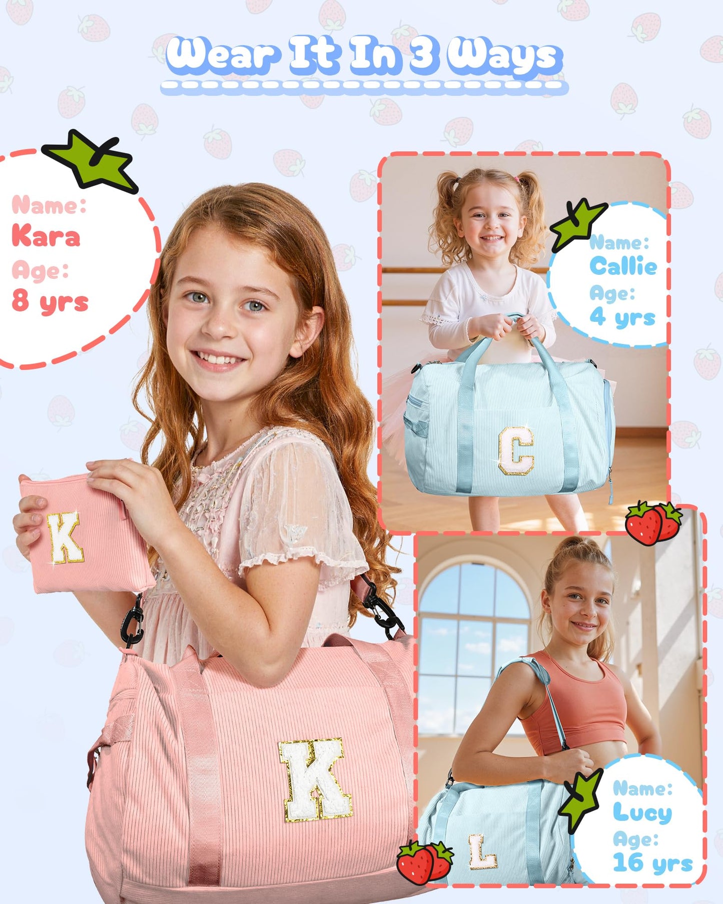 Vogewood Teenage Girl Gift Ideas, Girls Gym Bag, Kids Personalized Dance Bags with Shoe Compartment, Customized Travel Duffle with Toiletry Bag, Vacation Essentials for Kids (Letter V)
