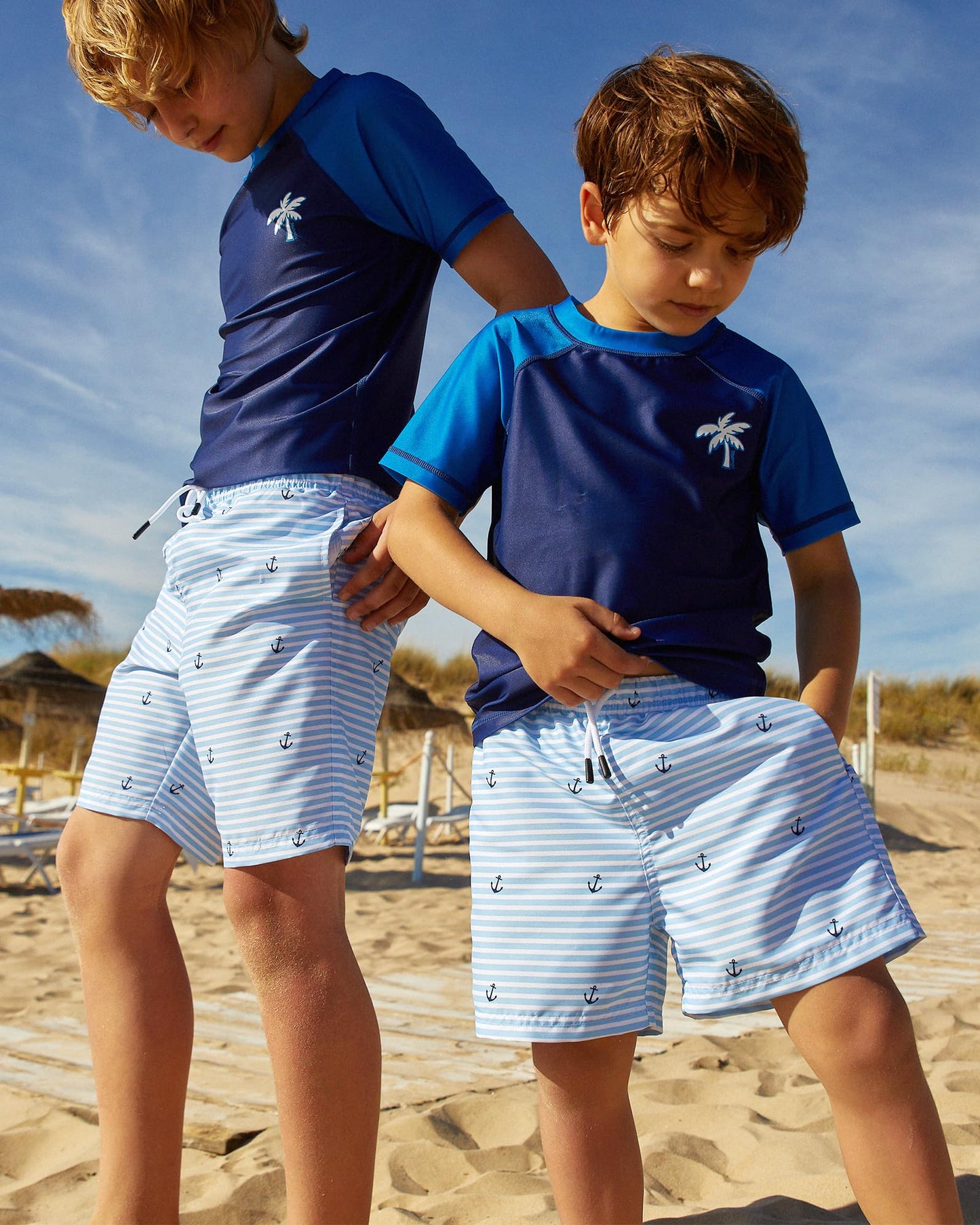 maamgic Boys Swim Trunks with Compression Liner Toddler Stretch Swim Shorts Quick Dry Swimming Trunks Boxer Brief 2 in 1 Beach Shorts White Blue Striped 4T