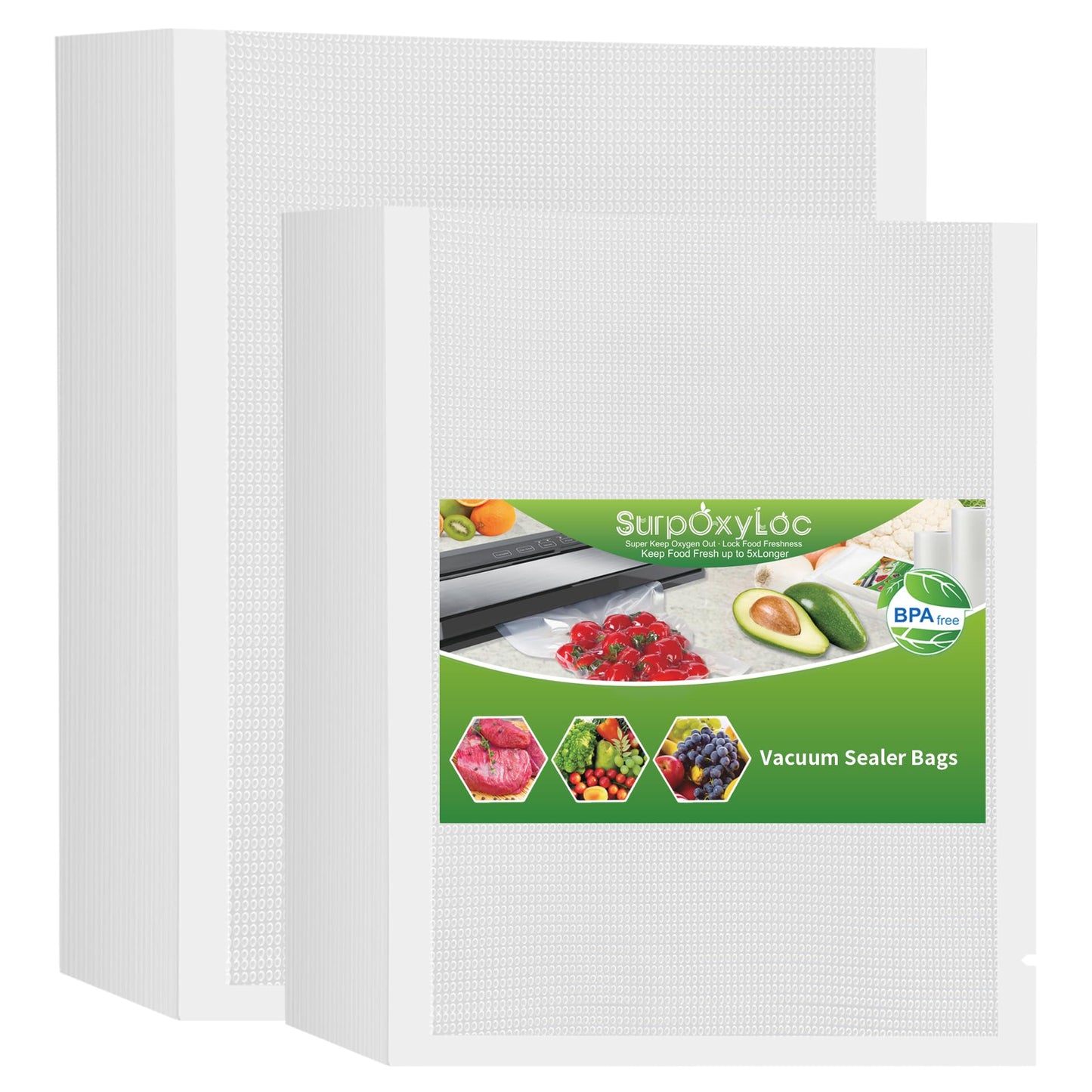SurpOxyLoc 100 Count 2‑Size Vacuum Sealer Bags,Pint Quart Gallon,BPA‑Free for Sous Vide Cooking