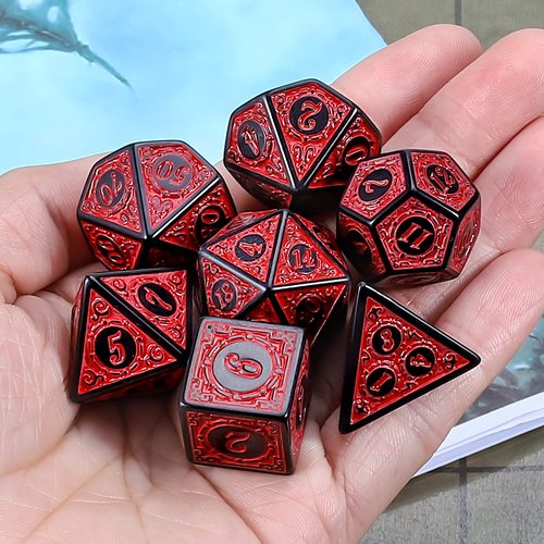 CiaraQ DND Polyhedral Dice Set for Dungeons and Dragons RPG MTG Role Playing Table Games-with 1 Dice Pouch (Red Engraved Dice)