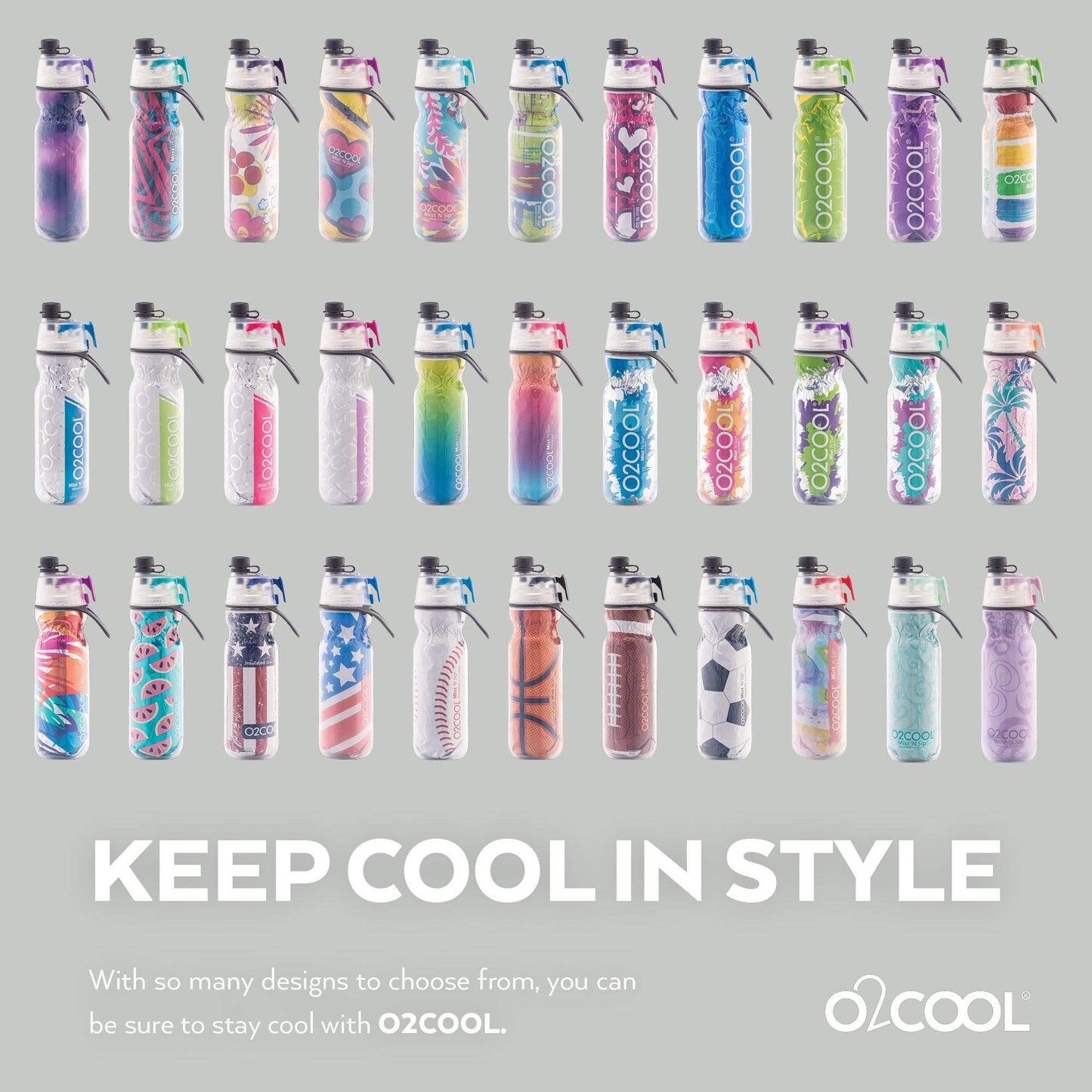 O2COOL Mist 'N Sip Misting Water Bottle 2-in-1 Mist And Sip Function With No Leak Pull Top Spout Reusable Sports Water Bottle - 20 oz (Celestial Purple)